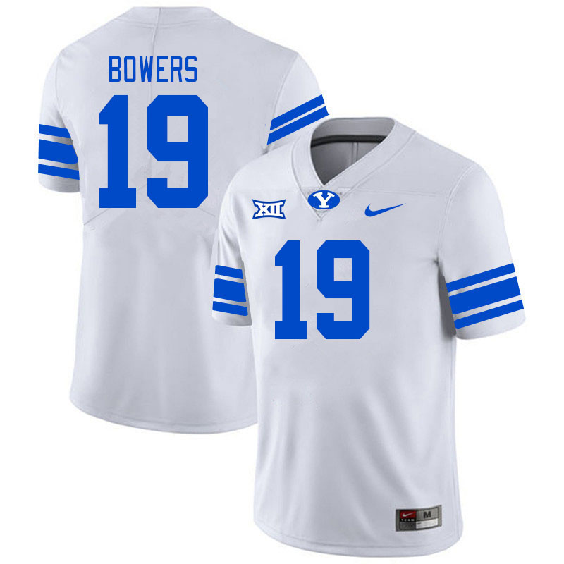 Men #19 Jackson Bowers BYU Cougars College Football Jerseys Stitched Sale-White